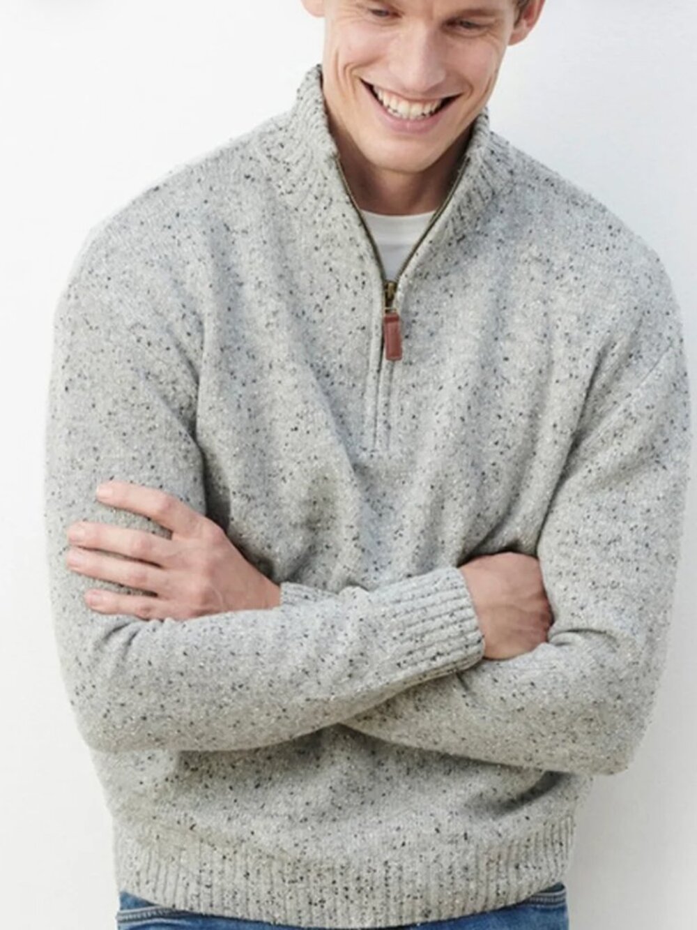 Aran Woollen Mills Donegal Wool Blend Zip Neck Sweater, Large